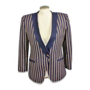 Vintage Womens Wool Blazer Jacket Size 2 Blue One Button Lined Brettons Petites